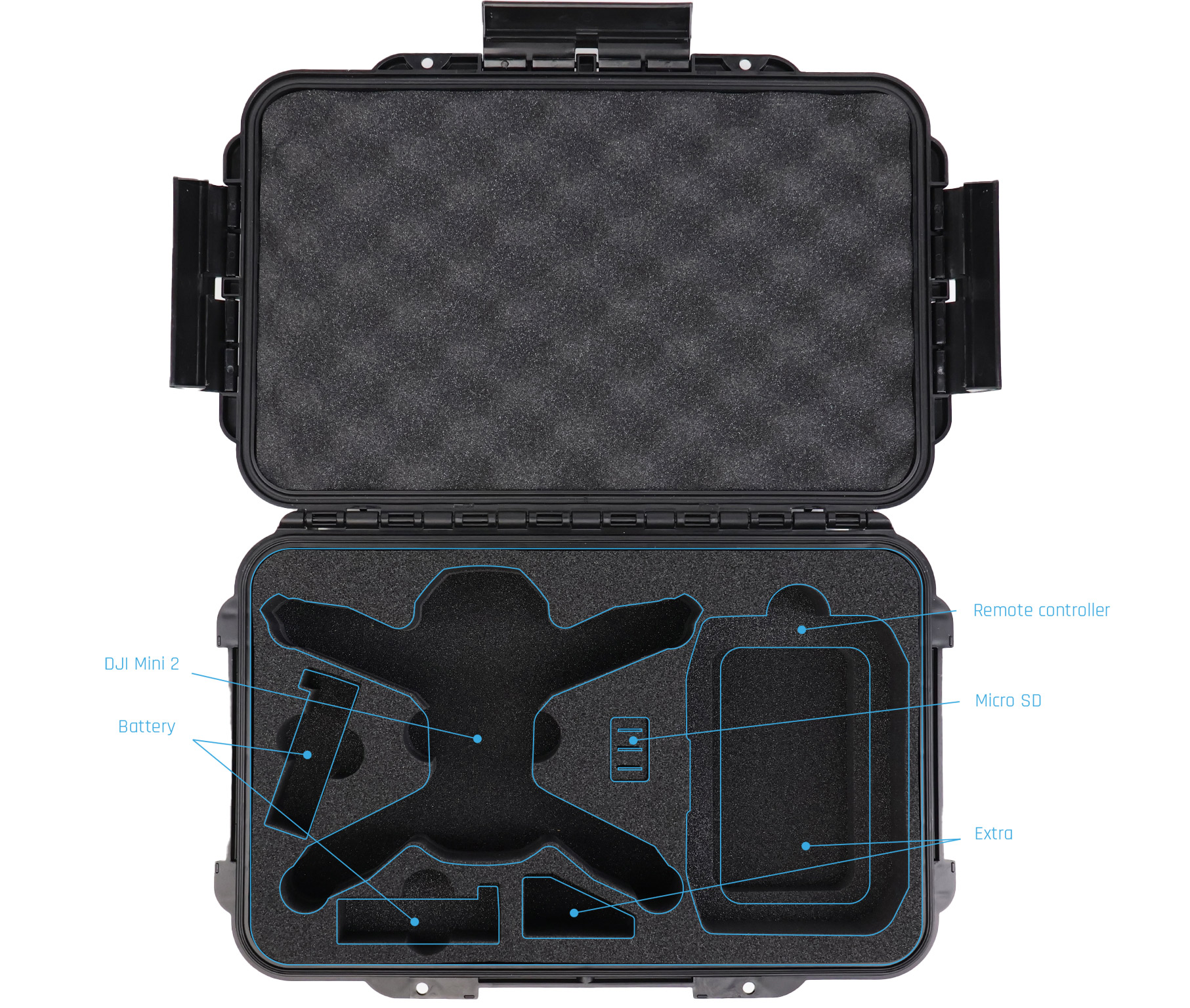M004_djimini_uitgeklapt_legenda Ready to fly case voor de DJI Mini 2:
